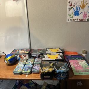 Pokemon Empty Cans Or Tins Lot of 13 Tins With Extras